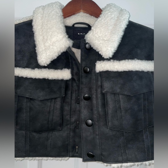 Revolve NBD Dolly Faux Shearling Jacket in Black & Ivory - Picture 11 of 16